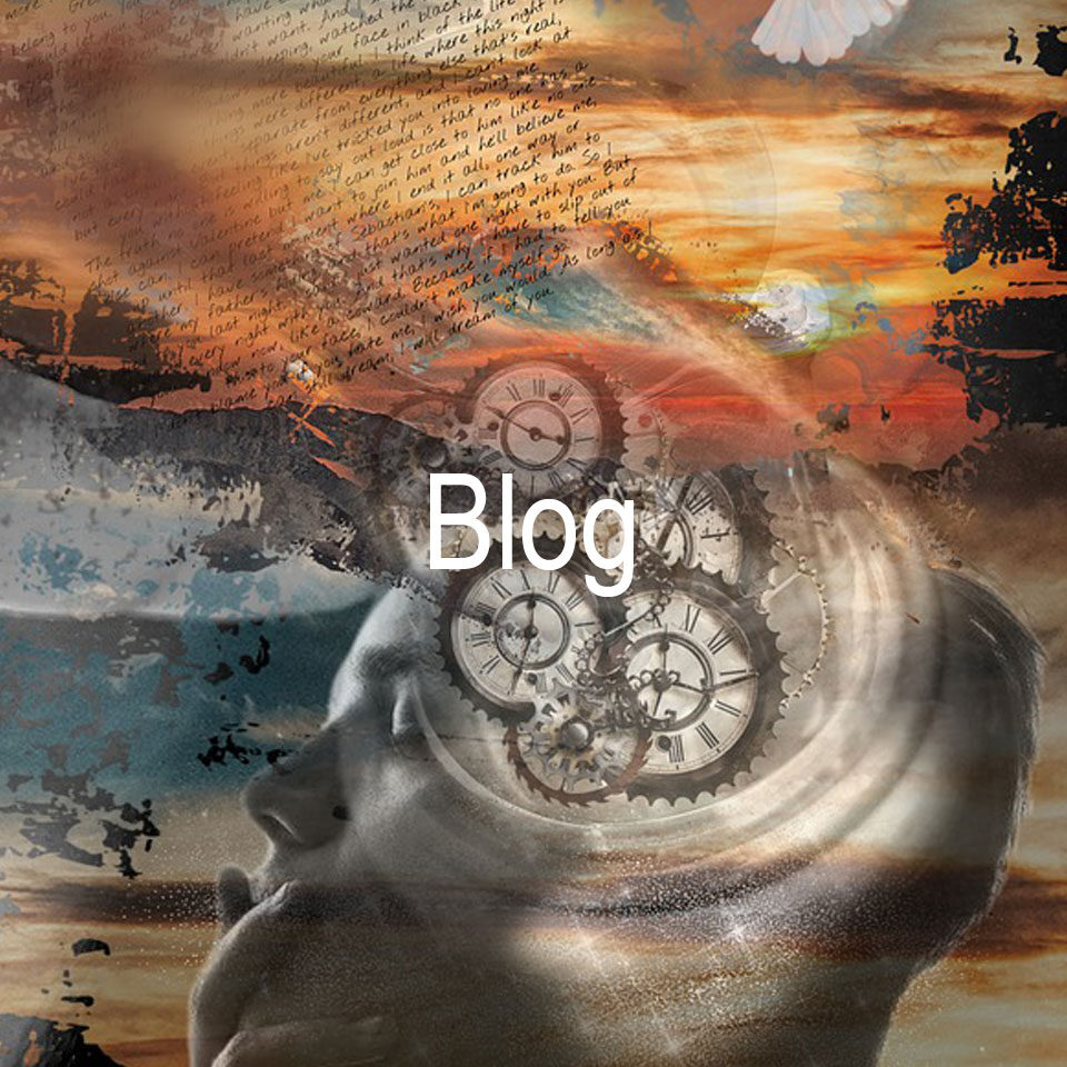 Abstract image of head with cogs and thoughts